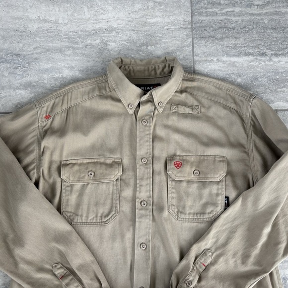 Ariat Shirt Mens XL Tall Beige FR Flame Resistant CAT 2 Button Up Durable - Picture 2 of 12